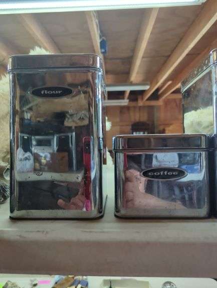 Set of Four Silver Metal Canisters