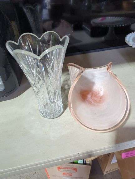 Two Decorative Vases: Clear Crystal Vase and Murano White Cristal Vase