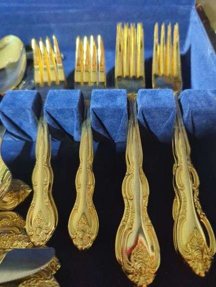 International China Gold Plated Flatware Set in Wooden Case