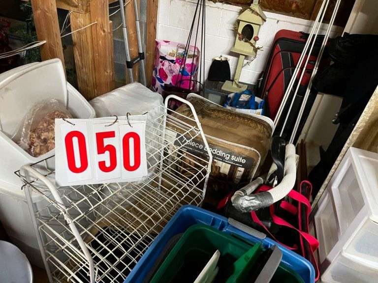 Mixed Household Lot with Birdhouse, American Flag, and Storage Containers