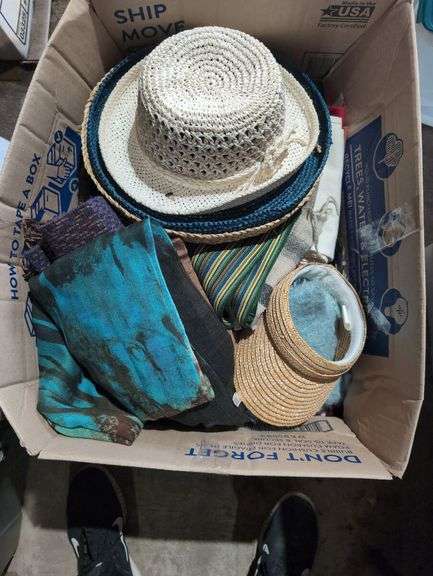 Box Lot of Hats and Linens