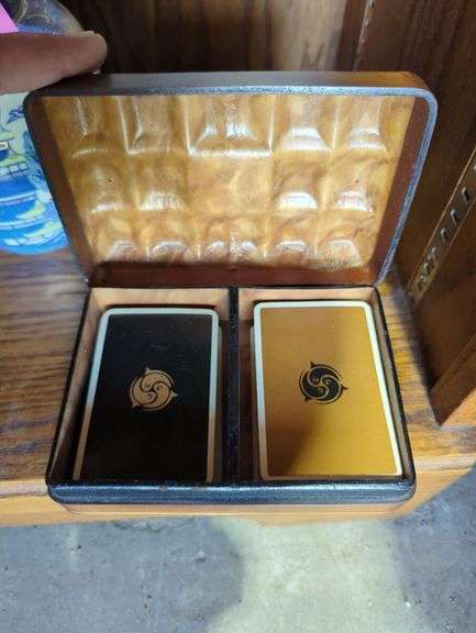 Assorted Collectibles: Japanese-Style Vase, Winston Churchill Figurine, Playing Cards and Leather Boxes