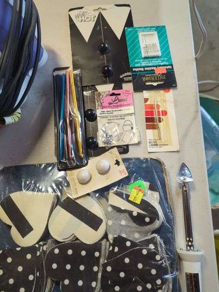 Quilting and Sewing Lot with Books, Supplies, and Iron