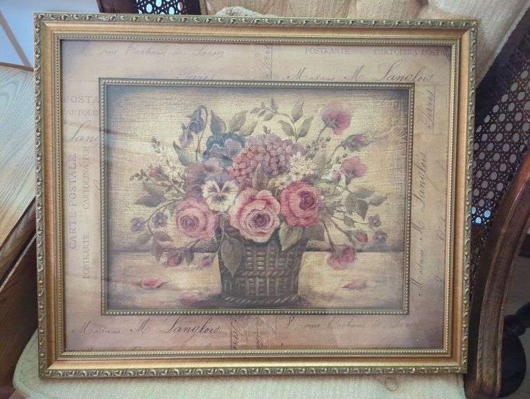 Upholstered Accent Chair with Assorted Tables and Framed Art