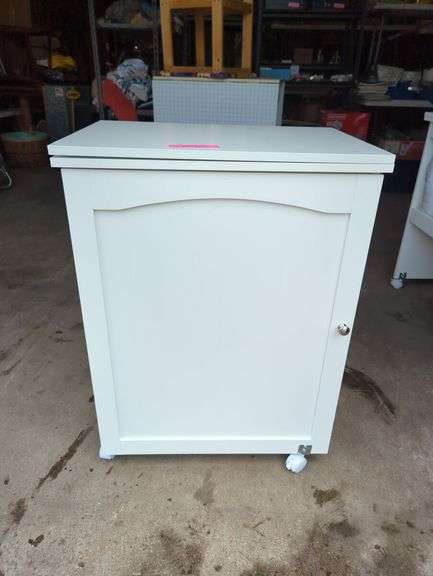 White Rolling Craft Table with Fold-Out Top