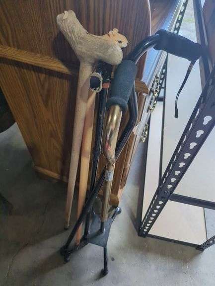 Variety of Walking Canes with Carved Details and Adjustable Models