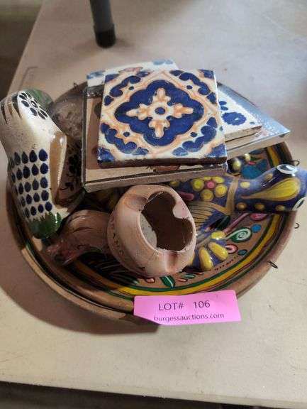 Hand-Painted Decorative Plate with Various Decorative Items
