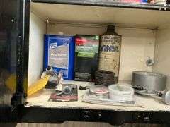 Garage Cabinet of Supplies - Caulking, Cleaners, Lubricants, Repair Items