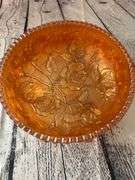 Footed Carnival Glass Bowl with Rose Design