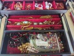 Black Jewelry Box Filled with Costume Jewelry