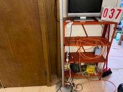Assorted Household Items: 2 doors, Shelving Unit, Television, and Floor Lamp