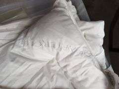Handmade Crochet Blanket and Charter Club Full/Queen White Down Comforter