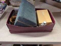 Box Lot of Perfume Bottles, Trinket Boxes, and Other Assorted Items