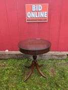 Round Mahogany Accent Table with Drawer