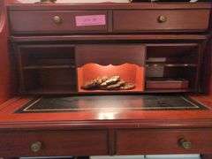 Secretary Desk with World Book Encyclopedia and Decorative Items