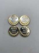 Four Commemorative Coins Including 'Friend,' 'Mother,' 'Father,' and Foreign Coins