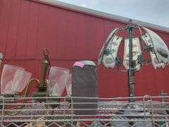 Chandelier, Lamp, and Ceramic Stein