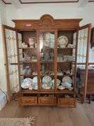 Oak Display Cabinet with Glass Paned Doors