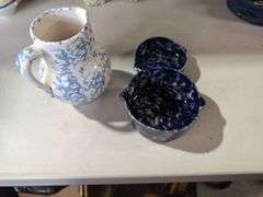 Spongeware Pottery Collection: Pitcher, Bowls, and Cups