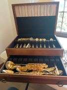 Oneida Community Gold Plated Flatware Set in Wooden Storage Chest