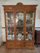 Oak Display Cabinet with Glass Paned Doors