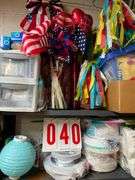 Shelf of Party Supplies and Decorations