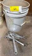Bucket with Hand Tools - Wrenches, Pliers, and More