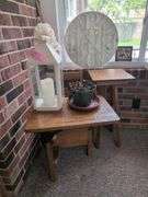 Wooden School Desk, Clock, and Decor