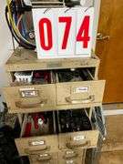 Multi-Drawer Metal Cabinet with Contents