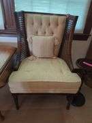 Upholstered Accent Chair with Assorted Tables and Framed Art