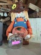 Harvest Scarecrow Decoration with Glass Pumpkin