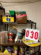 Shop Vacuum, Storage Container, Fan, and Assorted Shelf Items
