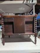 Mahogany Magazine Rack with Spool Legs