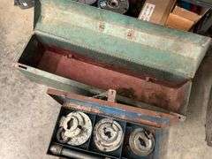 Truck Tire, Metal Tool Box with Contents, and Assorted Parts