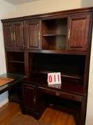 Mahogany Office Desk Hutch Set with Leather Chair and Glass Top