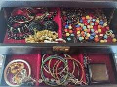 Black Jewelry Box Filled with Costume Jewelry