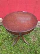 Round Mahogany Accent Table with Drawer