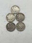 Lot of Five Walking Liberty Half Dollars