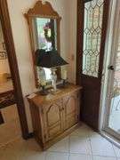 Entryway Cabinet, Lamp, Mirror and Wall Planter