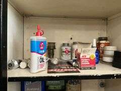 Garage Cabinet of Supplies - Caulking, Cleaners, Lubricants, Repair Items
