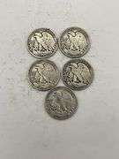 Lot of Five Walking Liberty Half Dollars