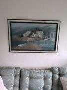 Wicker Style Living Room Set with Artwork