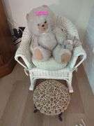 Wicker Rocking Chair with Teddy Bear and Footstool