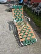 Retro Style Green and Orange Webbed Aluminum Lawn Chair