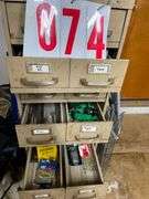 Multi-Drawer Metal Cabinet with Contents