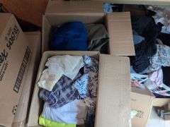 Boxes of Assorted Clothing, Shoes, Accessories, and Household Items