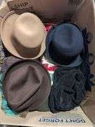 Box Lot of Hats and Linens