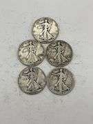 Lot of Five Walking Liberty Half Dollars
