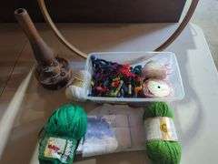 Crafting Lot: Embroidery Floss, Yarn, Hoop, and Accessories