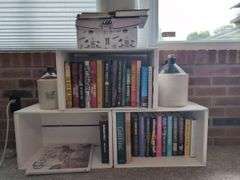 Collection of Books, Stoneware Jugs, and Decorative Storage Box